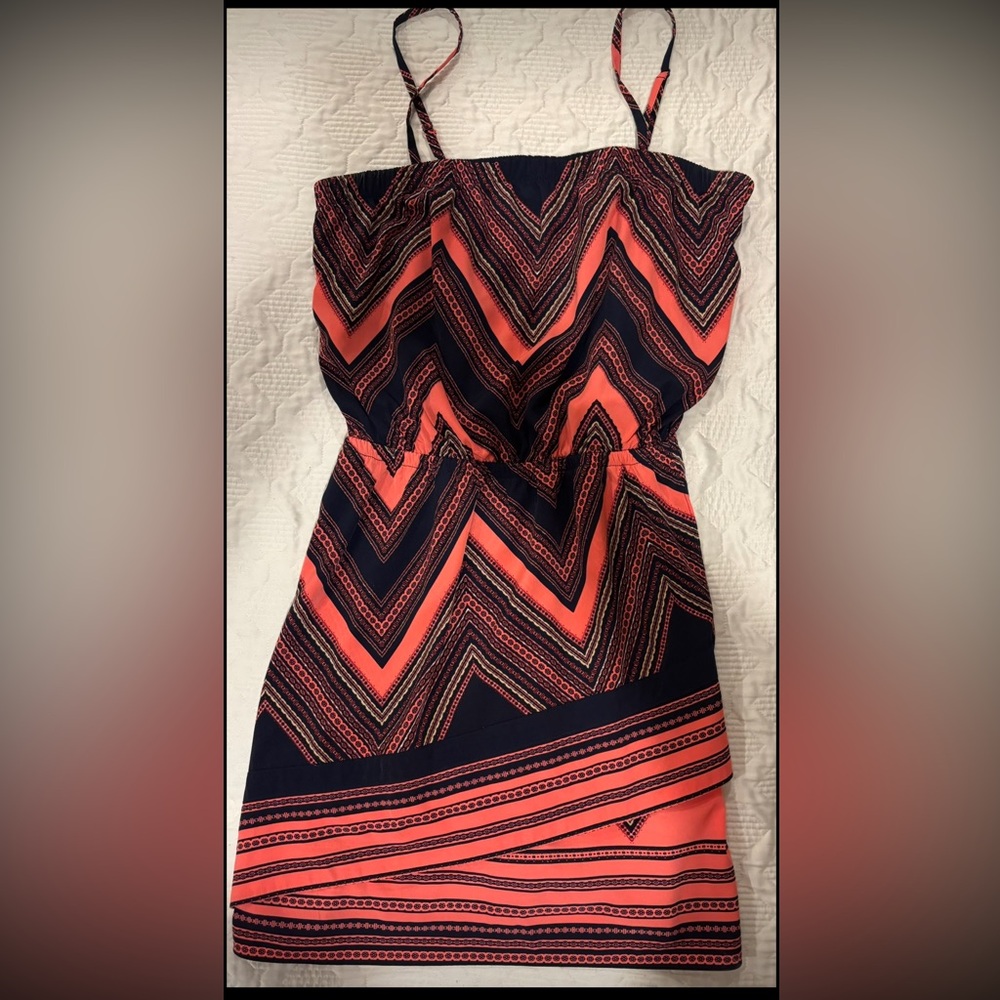 Express orange and navy blue Zigzag Mini Dress